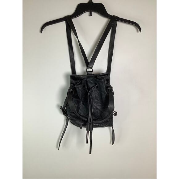Opening Ceremony Black Leather Izzy Drawstring Mini Backpack Bucket Bag C19-1 main image 5